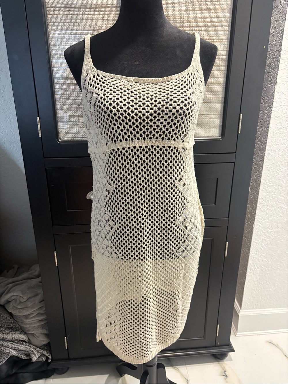 Women’s Cream Crochet Swim Cover-Up Dress